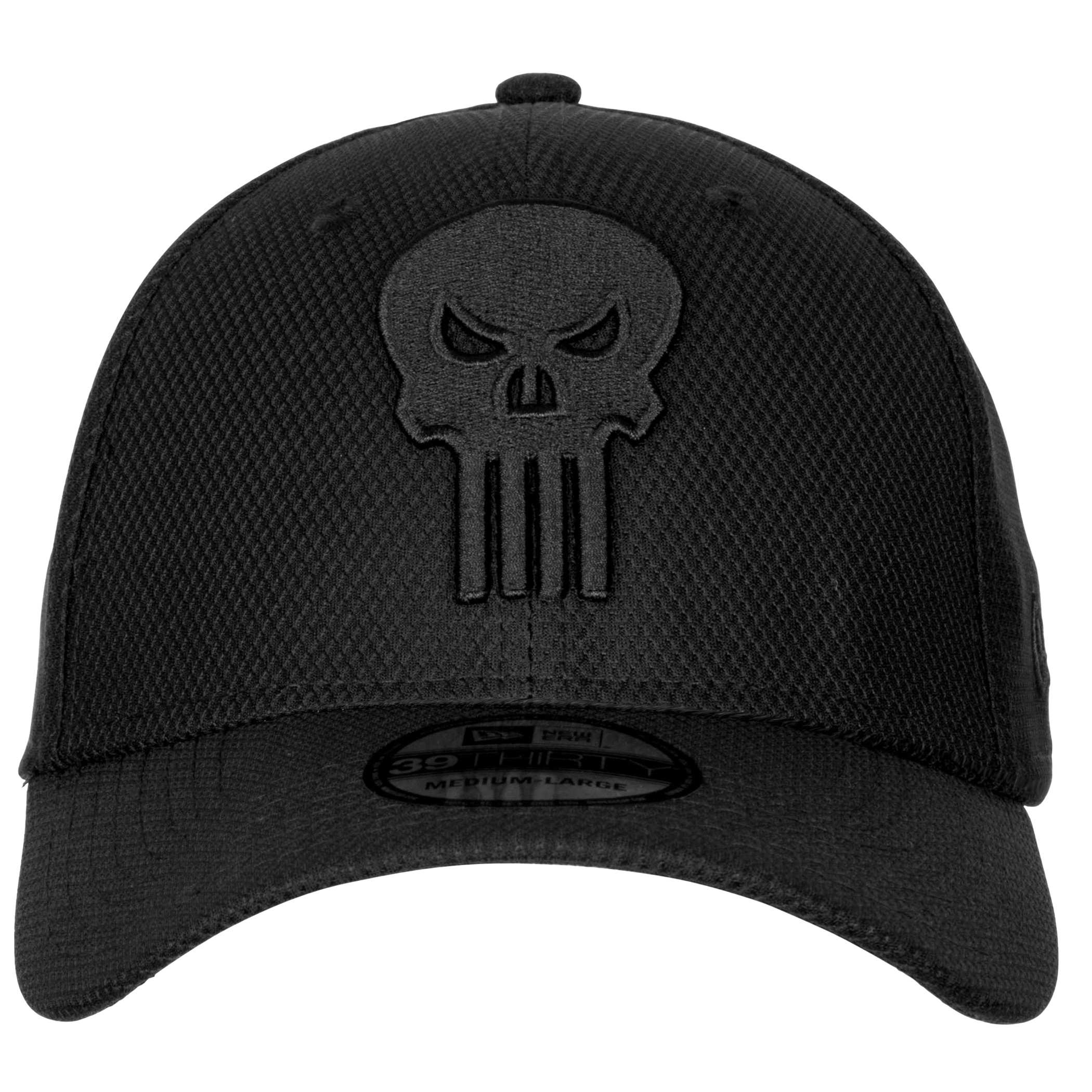 The Punisher Symbol Black on Black New Era 39Thirty Fitted Hat